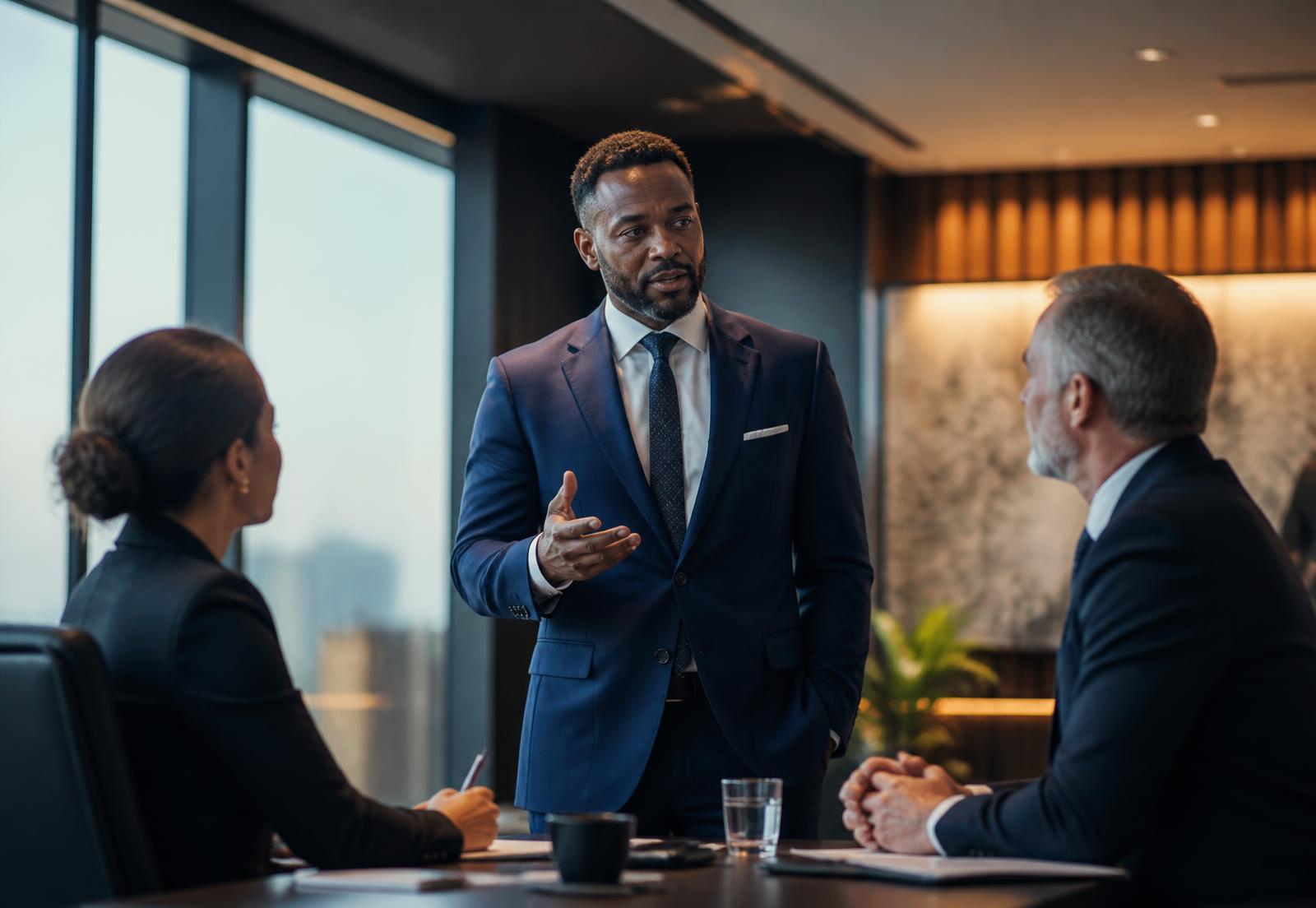 Labour law consultants in discussion in a boardroom