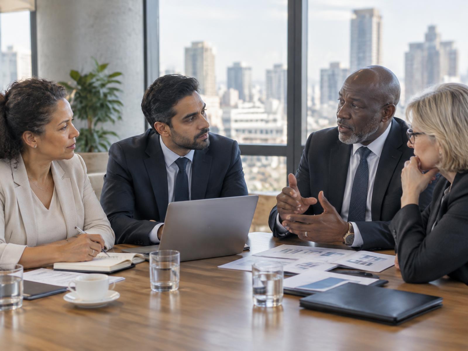 Labour relations consultant advising a diverse group of South African managers around a meeting table